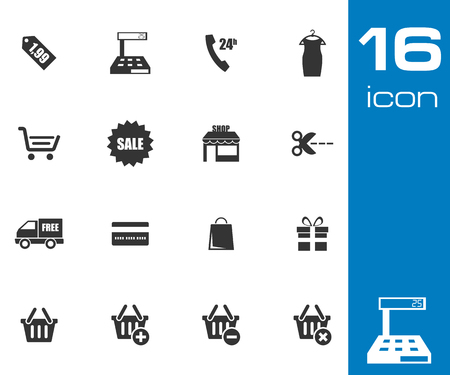 Vector black shopping icons set on white backgroundのイラスト素材