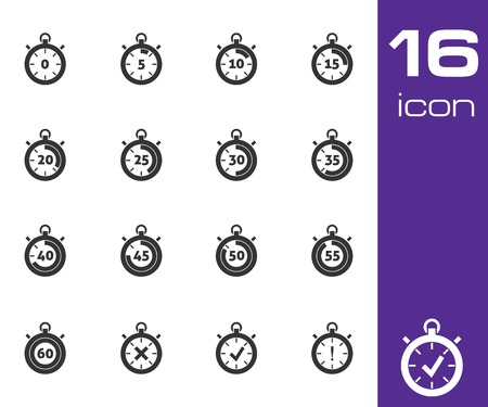 Vector black stopwatch icons set white backgroundのイラスト素材