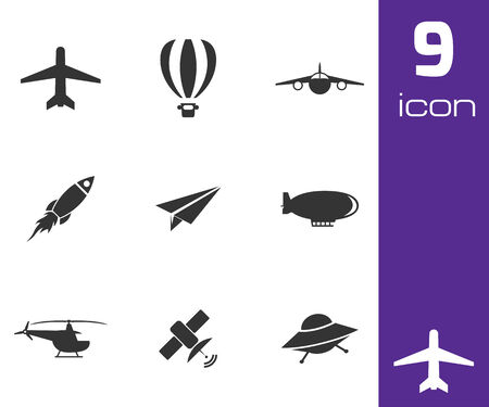 Vector black airplane icons set on white backgroundのイラスト素材