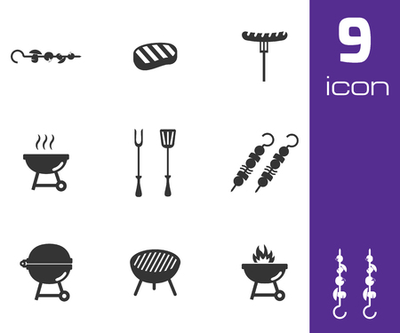 Vector black barbecue icons set on white backgroundのイラスト素材