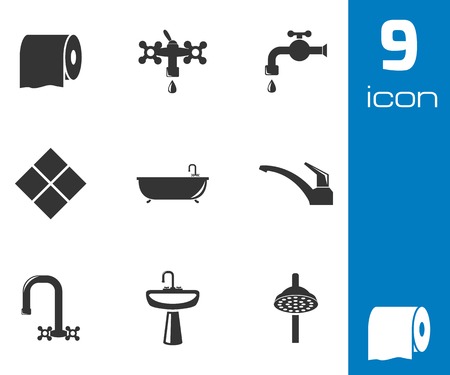 Vector black bathroom icons set on white backgroundのイラスト素材