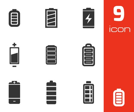 Vector black battery icons set on white backgroundのイラスト素材