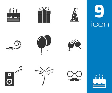 Vector black birthday icons set on white backgroundのイラスト素材