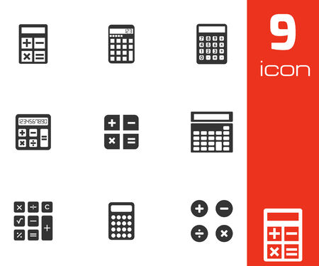 Vector black calculator icons set on white backgroundのイラスト素材