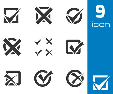 Vector black check marks icons set on white backgroundのイラスト素材