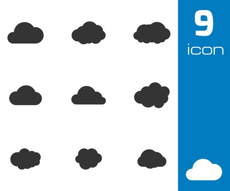 Vector black cloud icons set on white backgroundのイラスト素材