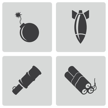 Vector black bomb icons set on white backgroundのイラスト素材