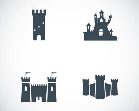 Vector black castle icons set on white backgroundのイラスト素材
