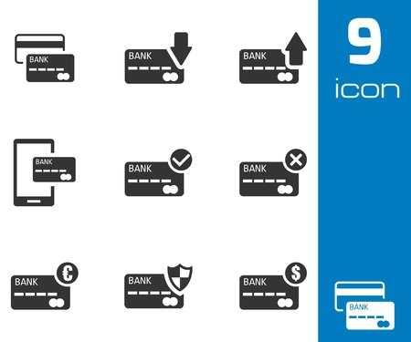 Vector black credit card icons set  on white backgroundのイラスト素材