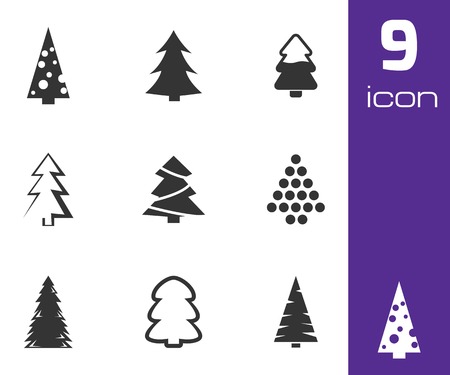 Vector black christmas tree icons set on white backgroundのイラスト素材
