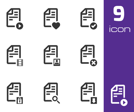 Vector black documents icons set on white backgroundのイラスト素材