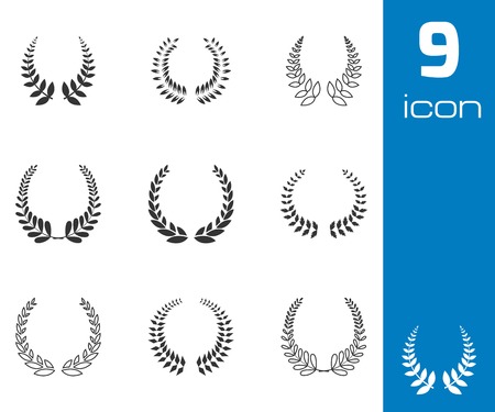 Vector black laurel wreaths icons set on white backgroundのイラスト素材