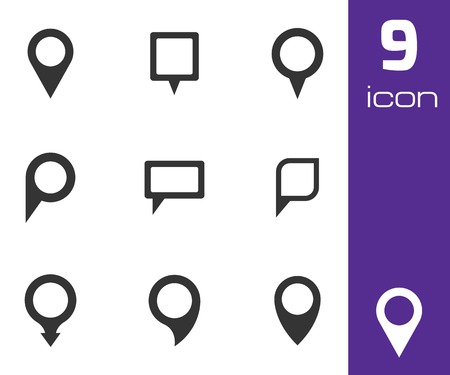 Vector black map pointer icons set on white backgroundのイラスト素材