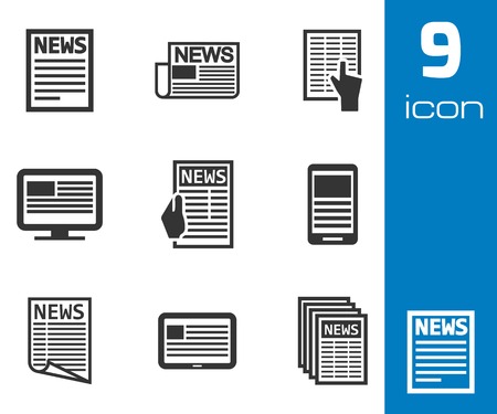 Vector black newspaper icons set on white backgroundのイラスト素材