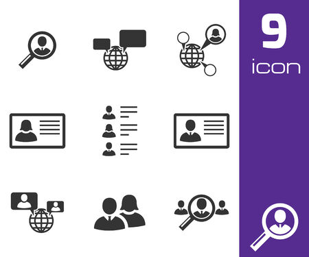 Vector black people search icons set on white backgroundのイラスト素材