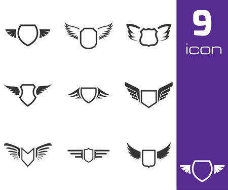 Vector black shield icons set on white backgroundのイラスト素材
