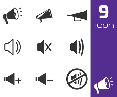 Vector black speaker icons set on white backgroundのイラスト素材