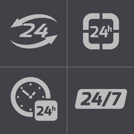 black 24 hours icons set on gray backgroundのイラスト素材