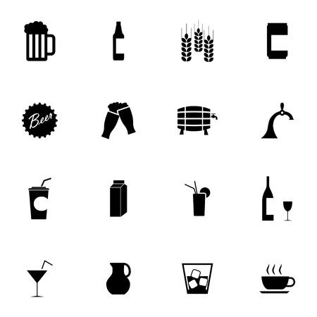 Vector black beer and  beverage icons set on white backgroundのイラスト素材