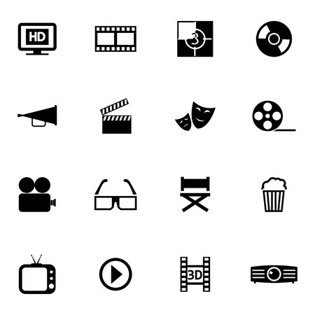 Vector black cinema icon set on white backgroundのイラスト素材