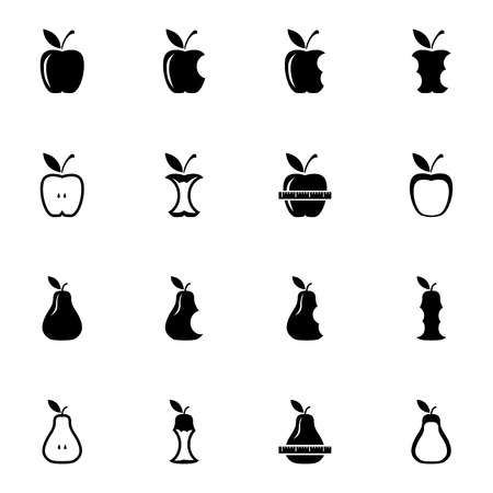 Vector black apple and pear icons set on white backgroundのイラスト素材