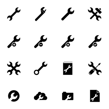Vector black  settings wrench   icons set on white backgroundのイラスト素材
