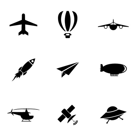 Vector black airplane icons set on white backgroundのイラスト素材