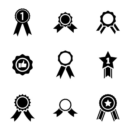 Vector black award medal icons set on white backgroundのイラスト素材