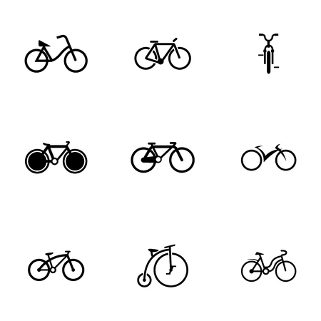 Vector black bicycle icons set on white backgroundのイラスト素材
