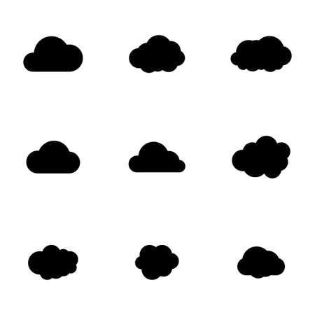 Vector black cloud icons set on white backgroundのイラスト素材