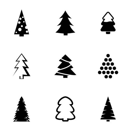 Vector black christmas tree icons set on white backgroundのイラスト素材