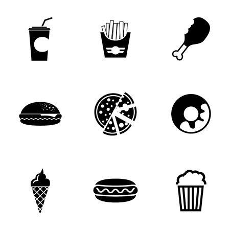 Vector black fast food icons set on white backgroundのイラスト素材