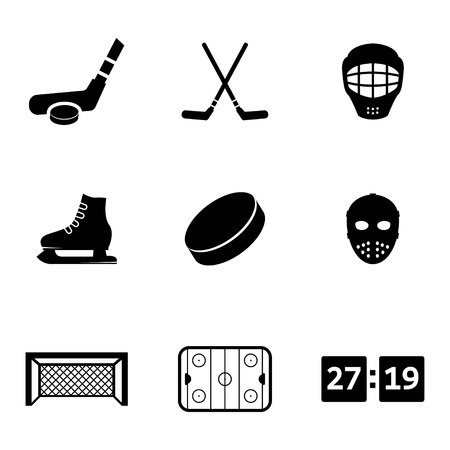 Vector black hockey icons set on white backgroundのイラスト素材