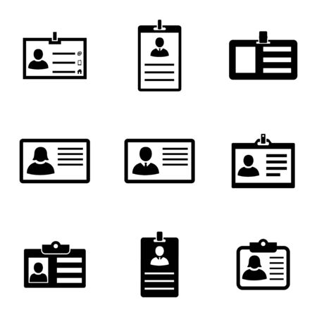 Vector black id card icons set on white backgroundのイラスト素材