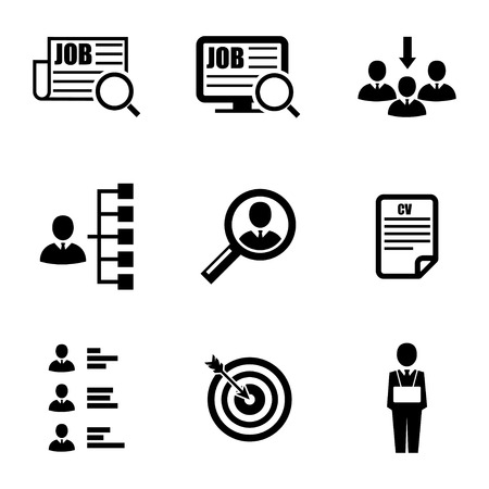 Vector black job search icons set on white backgroundのイラスト素材
