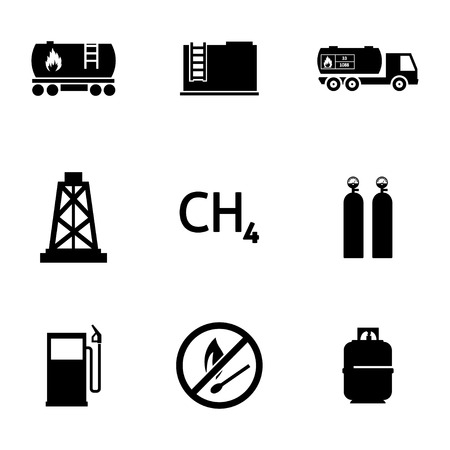 Vector black natural gas icons set on white backgroundのイラスト素材