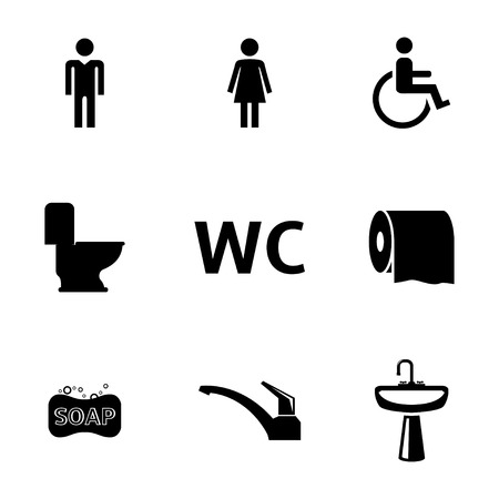 Vector black toilet icons set on white backgroundのイラスト素材