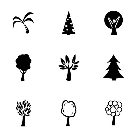 Vector black trees icons set white backgroundのイラスト素材