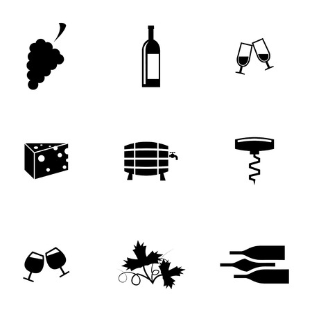 Vector black wine icons set on white backgroundのイラスト素材