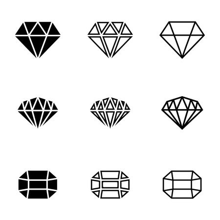 Vector black diamond icons set on white backgroundのイラスト素材