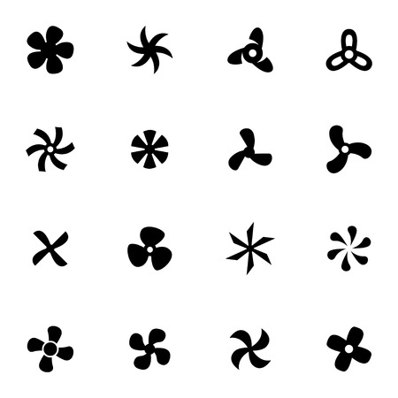 Vector black fans and propellers icons set on white backgroundのイラスト素材