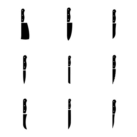 Vector black kitchen knife icons set on white backgroundのイラスト素材