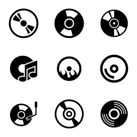 black CD disk icons set on white backgroundのイラスト素材