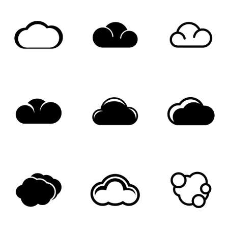 black cloud icons set on white backgroundのイラスト素材