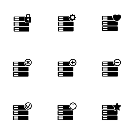 black database icons set on white backgroundのイラスト素材