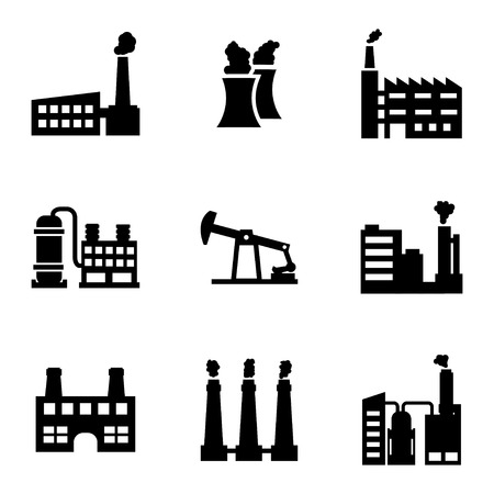 black factory icons set on white backgroundのイラスト素材