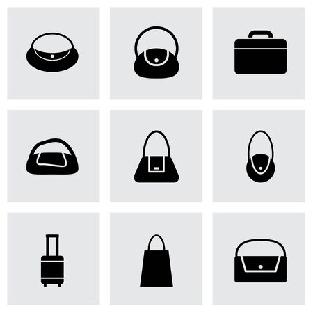 Vector black bag icon set on grey backgroundのイラスト素材