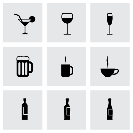Vector black beverages icon set on grey backgroundのイラスト素材