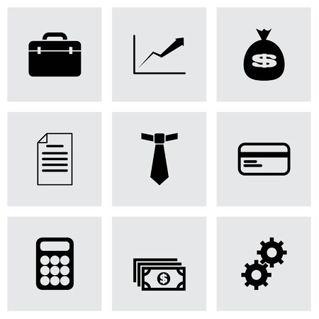 Vector black business icon set on grey backgroundのイラスト素材