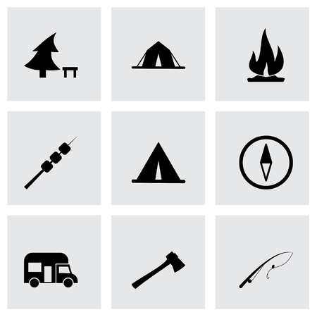 Vector black camping icon set on grey backgroundのイラスト素材